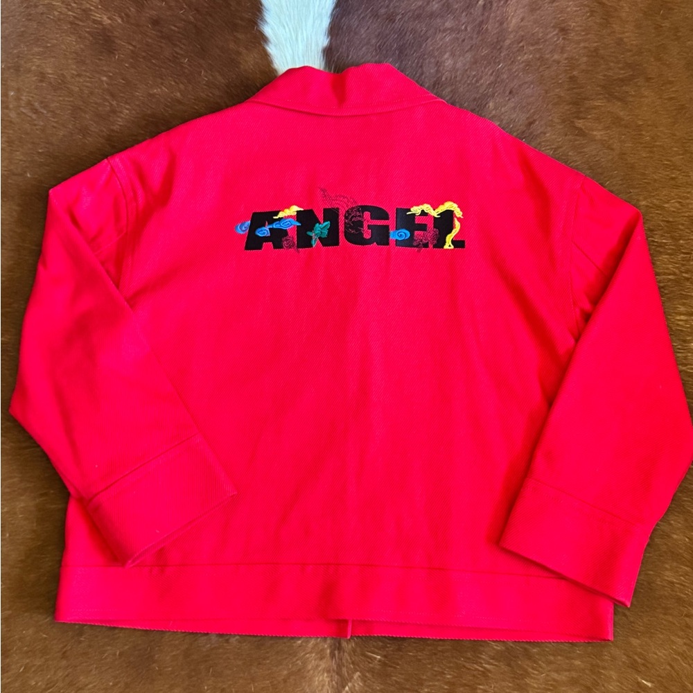 H&M x Angel Chen | Vibrant Red Jean Jacket with Colorful Back Design